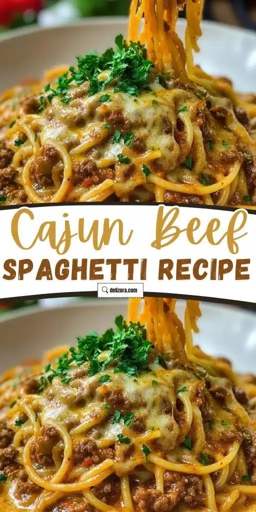 Cajun Beef Spaghetti in Creamy Three-Cheese Parmesan Bliss 2 Cajun Beef Spaghetti topped with creamy three-cheese parmesan sauce