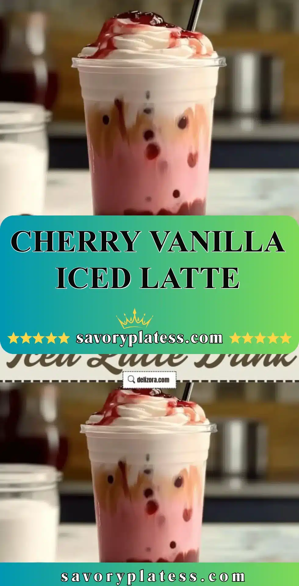Cherry Vanilla Iced Latte 2 Cherry Vanilla Iced Latte in a glass with cherries and vanilla beans