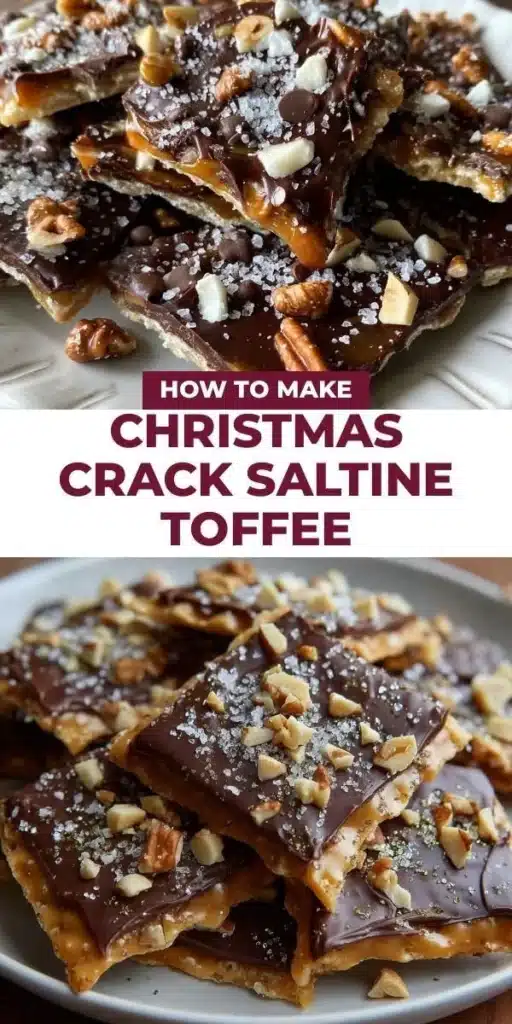 Delicious Christmas Crack Saltine Toffee topped with chocolate and nuts