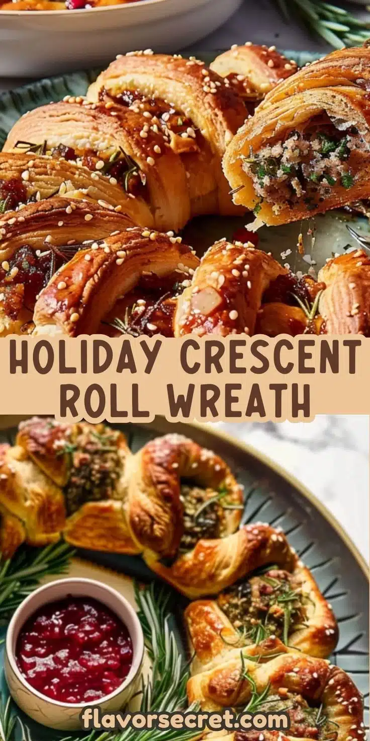 Christmas Sausage & Herb Crescent Roll Wreath 2 Christmas Sausage and Herb Crescent Roll Wreath on a festive table.