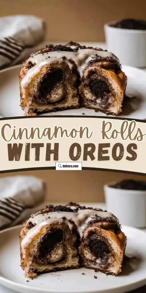 Cinnamon Rolls with Oreos: Indulge in This Gooey Delight 2 Delicious cinnamon rolls swirled with crushed Oreos for a gooey dessert.
