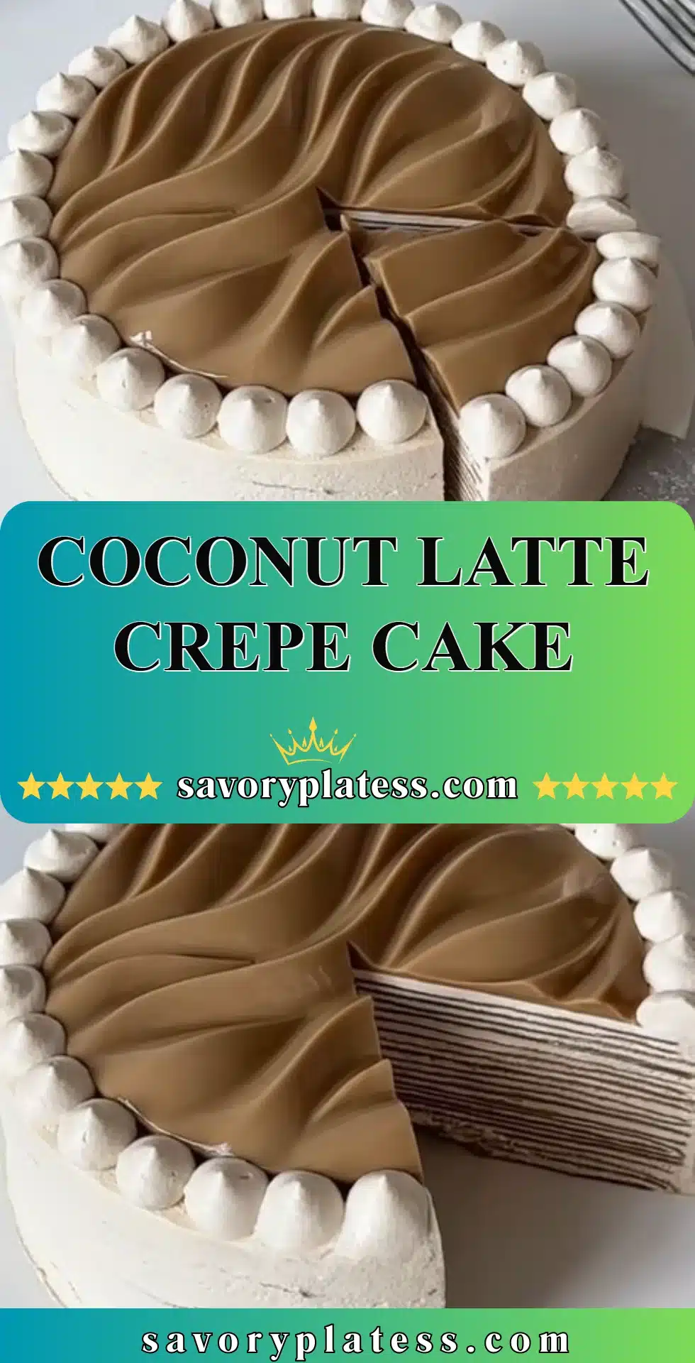 Coconut Latte Crepe Cake 2 Delicious Coconut Latte Crepe Cake topped with coconut shavings and espresso drizzle