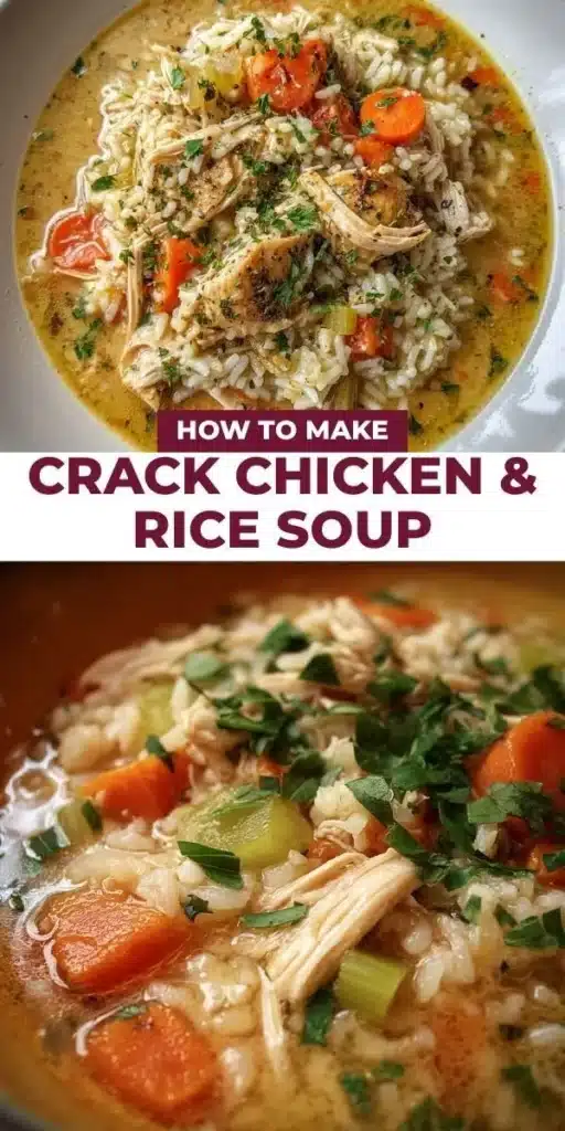 Bowl of Crack Chicken and Rice Soup topped with herbs and spices