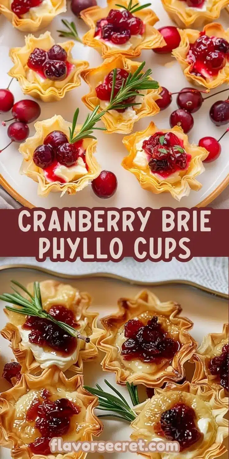 Cranberry and Brie Baked Phyllo Cups on a serving platter