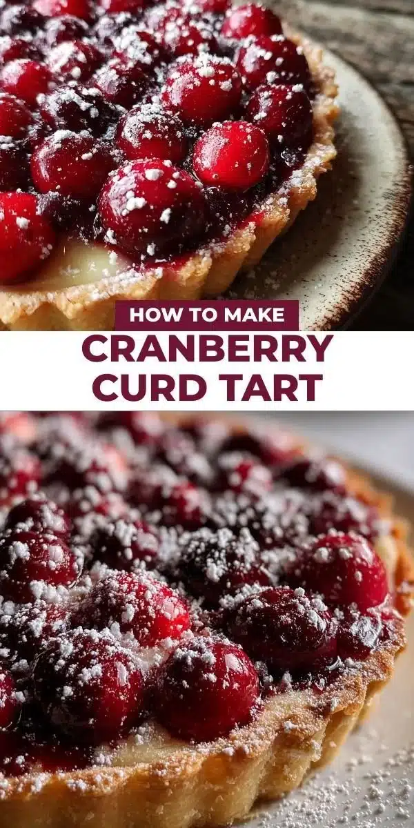 Delicious cranberry curd tart with a flaky crust and vibrant red filling