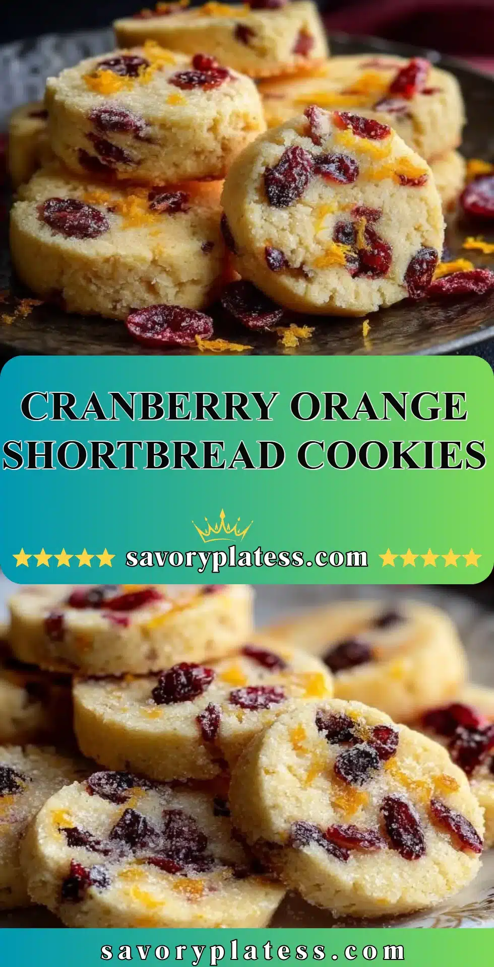 Cranberry Orange Shortbread cookies on a decorative plate
