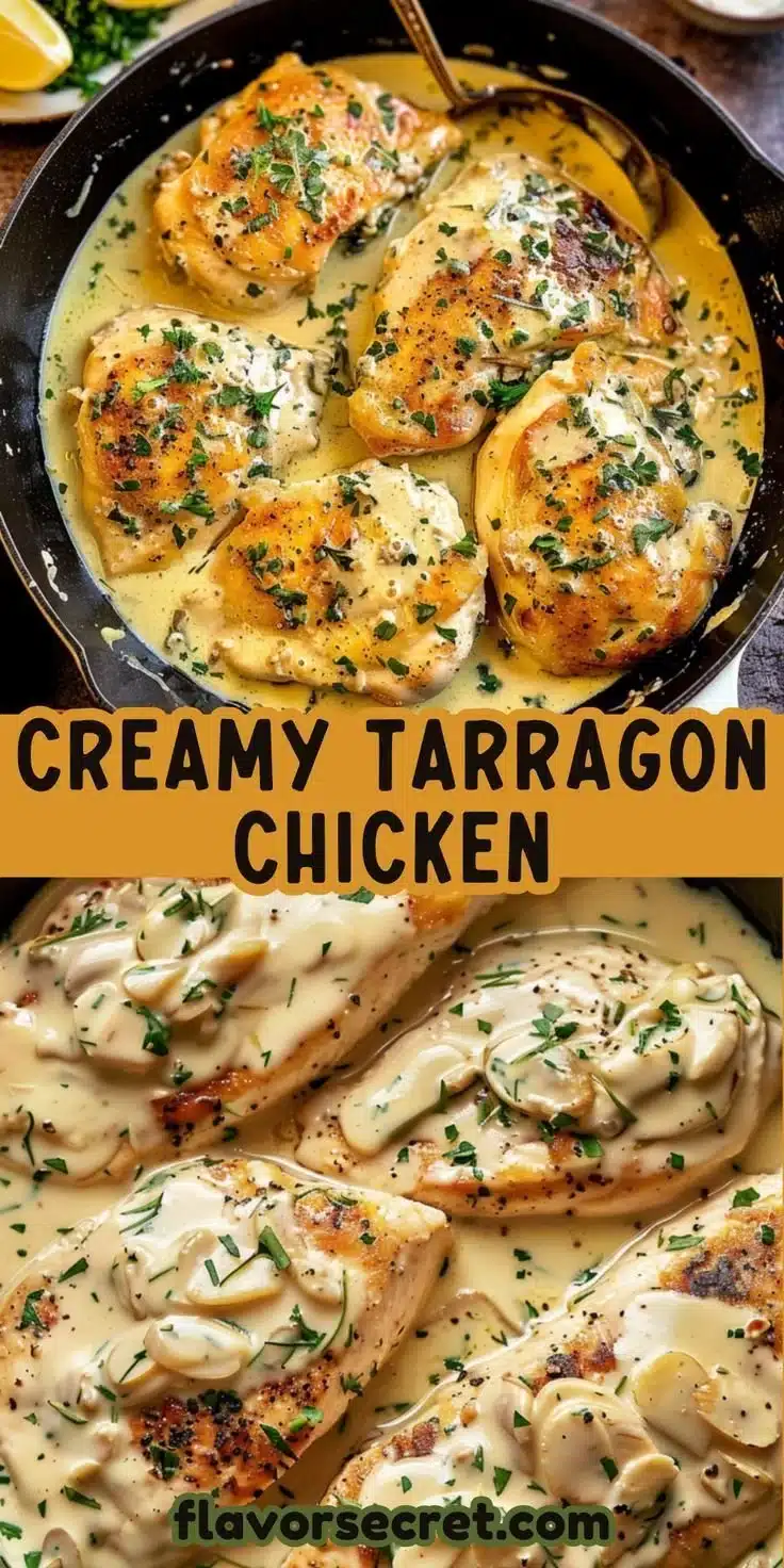 Creamy Tarragon Chicken 2 Creamy Tarragon Chicken served on a plate with fresh herbs