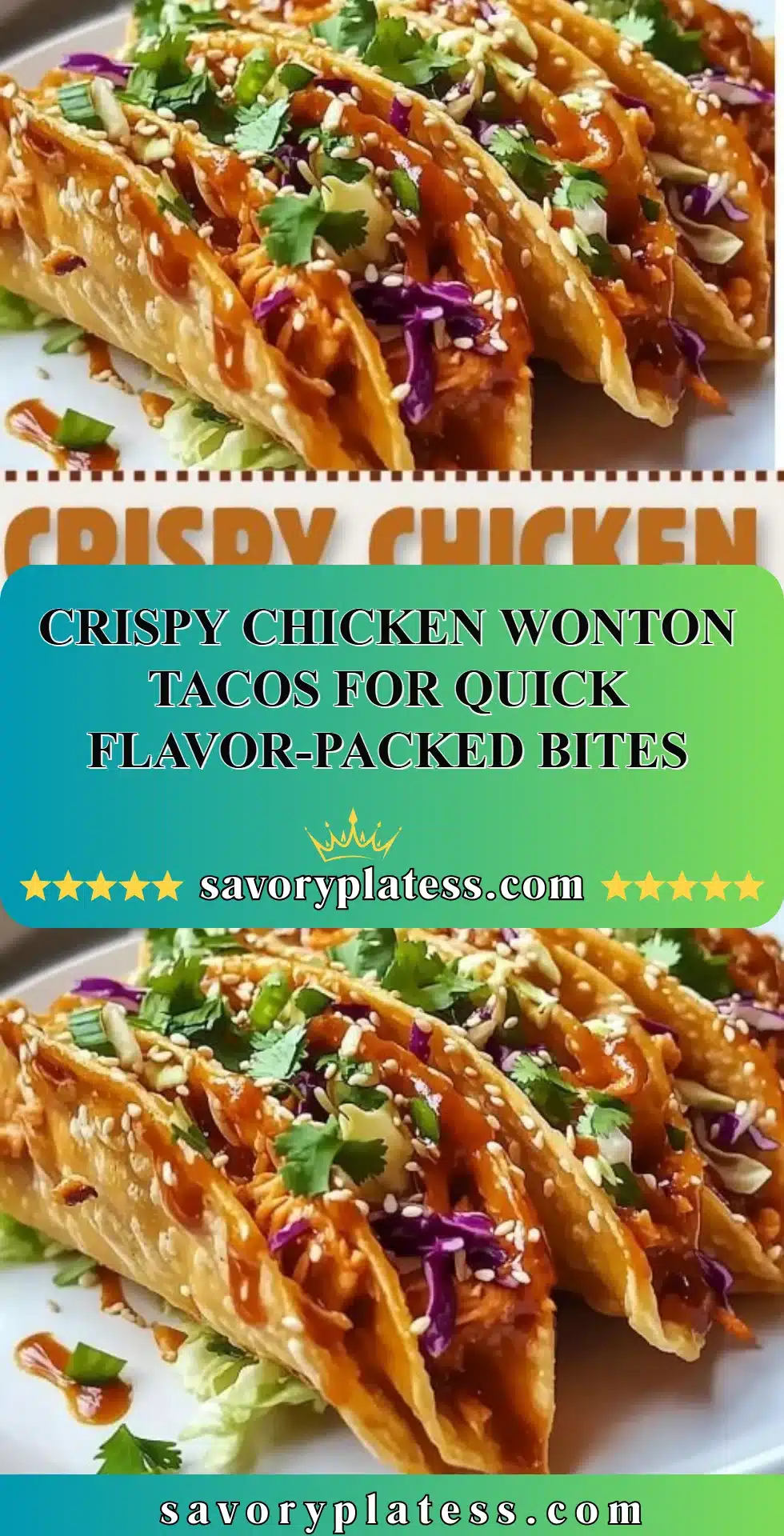 Crispy Chicken Wonton Tacos for Quick Flavor-Packed Bites 2 Crispy chicken wonton tacos served with fresh toppings and dipping sauce