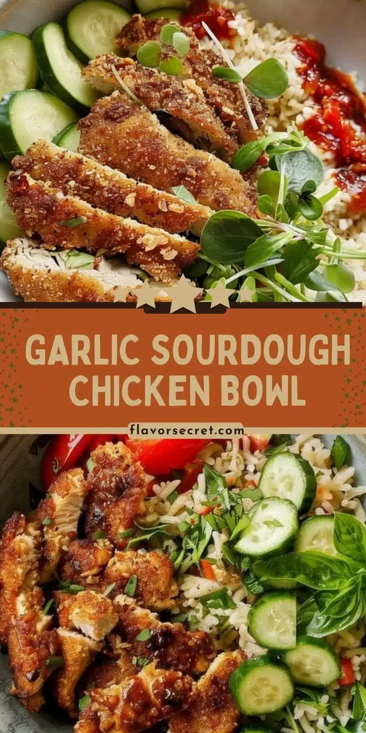 Crispy Garlic Sourdough Chicken Cutlet Bowl garnished with herbs and spices.