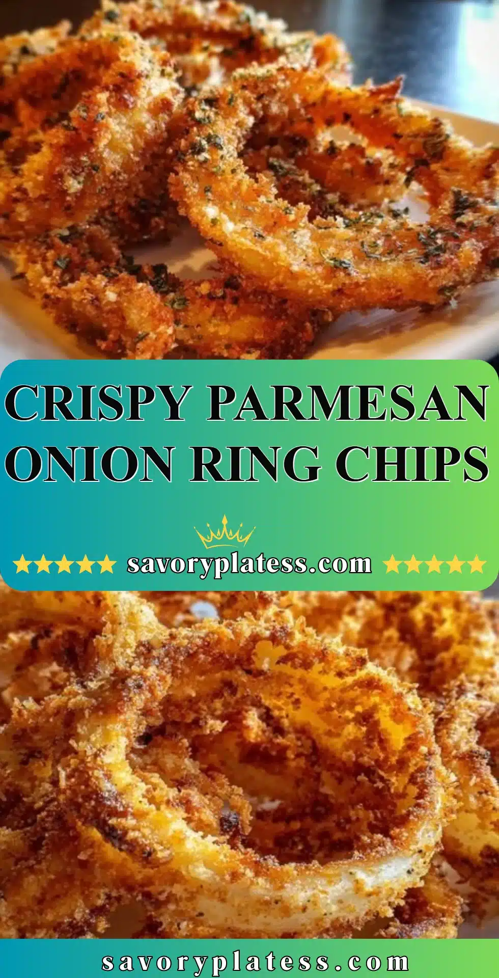 Crispy Parmesan onion ring chips served as a tasty snack.