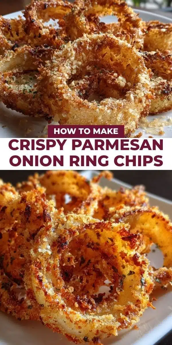Crispy Parmesan Onion Ring Chips 2 Crispy Parmesan onion ring chips served in a bowl