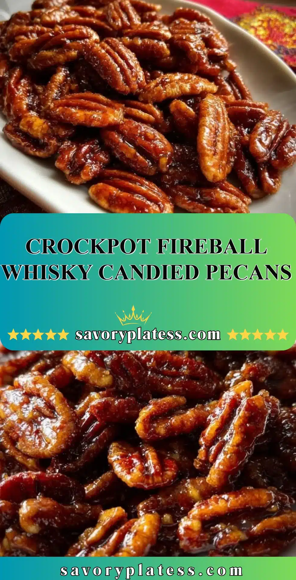 Crockpot Fireball Whisky Candied Pecans ready to enjoy in a decorative bowl