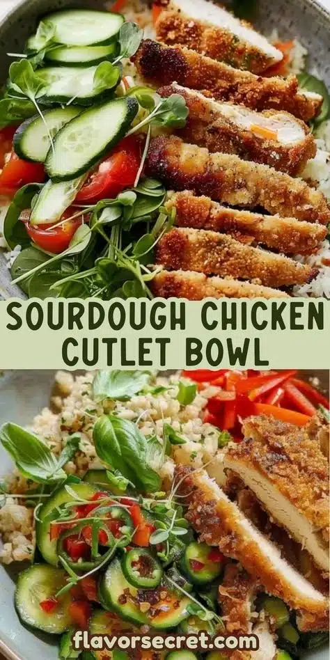 Crunchy Sourdough Chicken Cutlet Bowl 2 Crunchy sourdough chicken cutlet bowl served with fresh vegetables