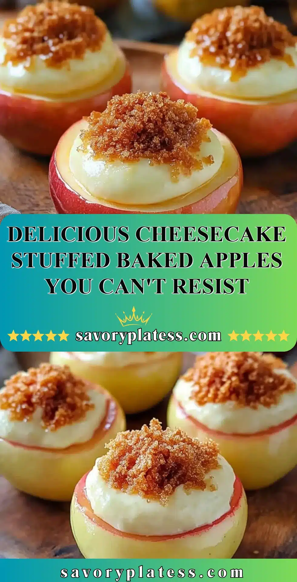 Delicious cheesecake stuffed apples baked and served warm