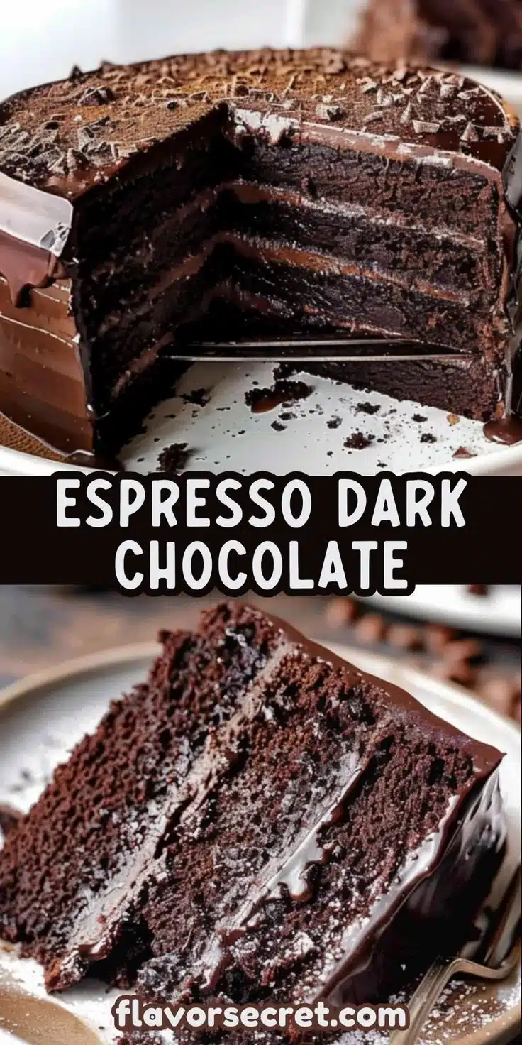 Espresso Dark Chocolate Midnight Cake 2 Delicious Espresso Dark Chocolate Midnight Cake topped with chocolate ganache