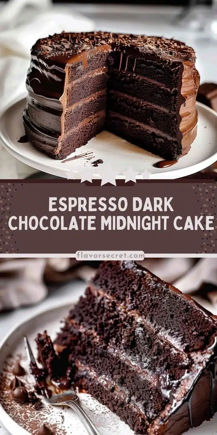 Espresso Dark Chocolate Midnight Cake 2 Delicious Espresso Dark Chocolate Midnight Cake topped with chocolate ganache.