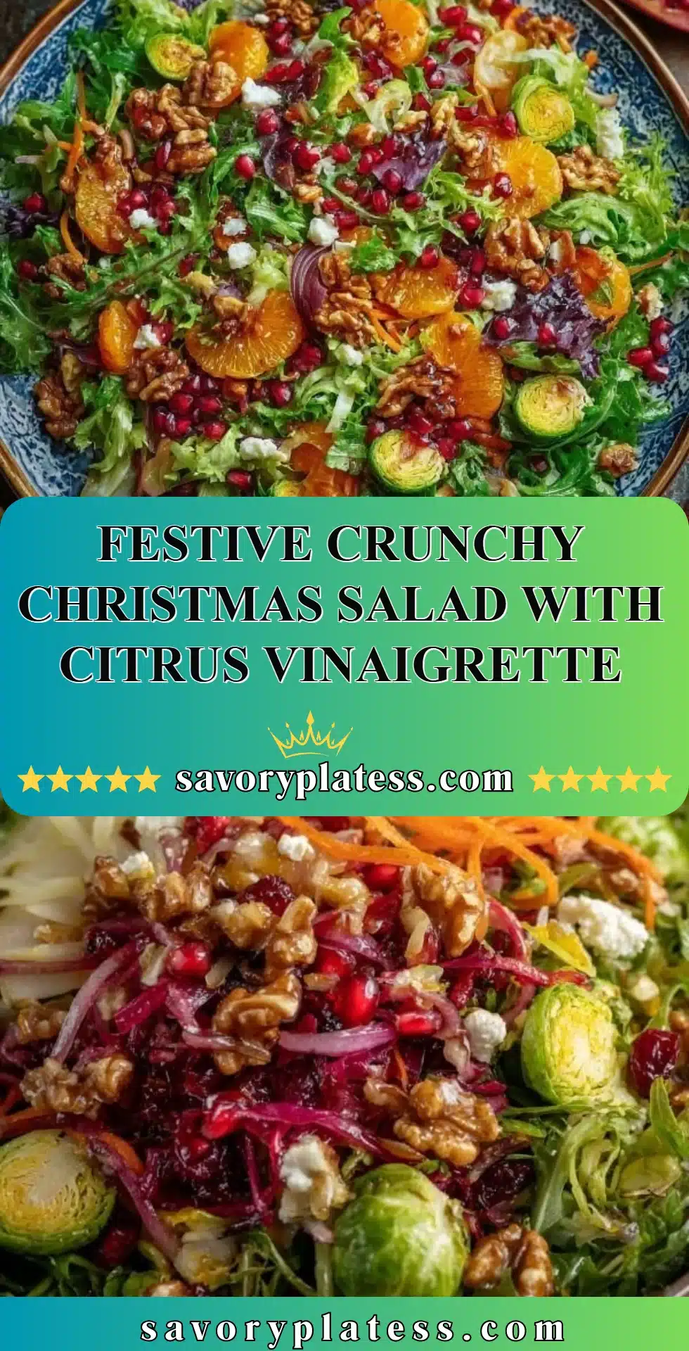 Festive Crunchy Christmas Salad with Citrus Vinaigrette 2 Festive crunchy Christmas salad with citrus vinaigrette in a serving bowl.