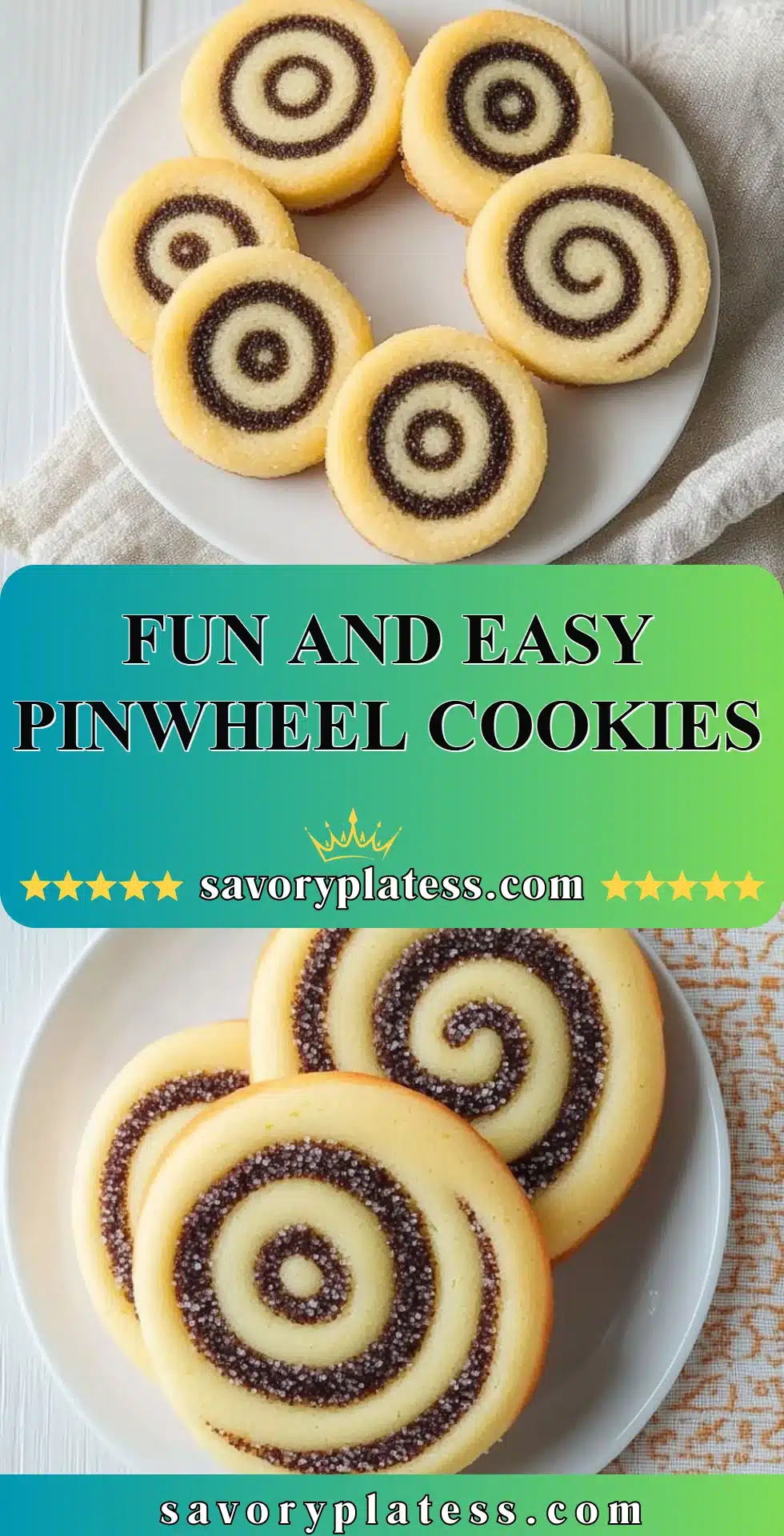 Colorful pinwheel cookies arranged on a plate, ready to enjoy.