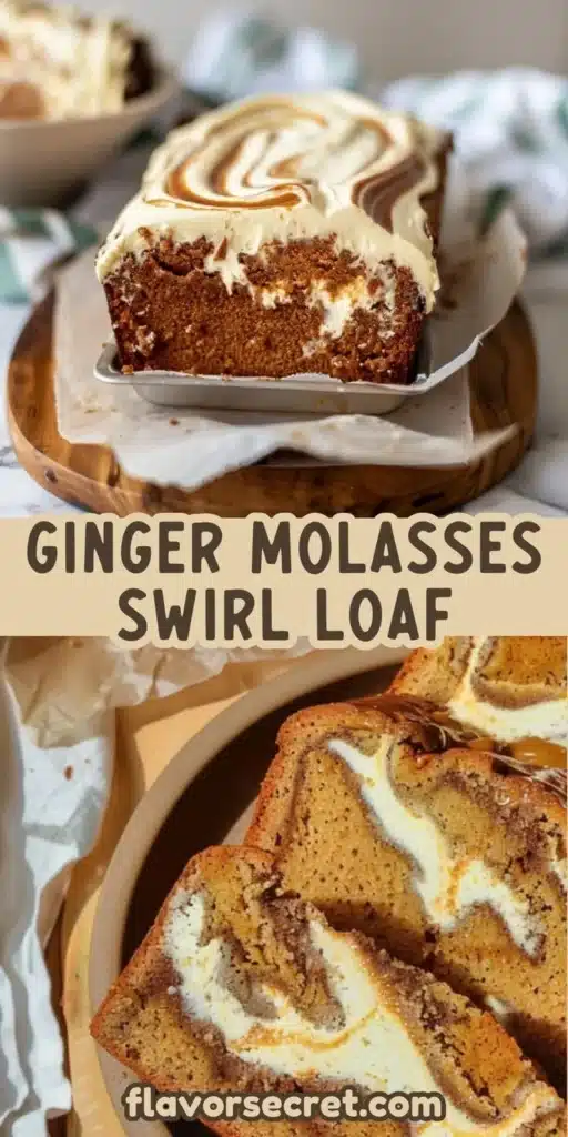 Ginger Molasses Cream Cheese Swirl Loaf, a moist and flavorful dessert