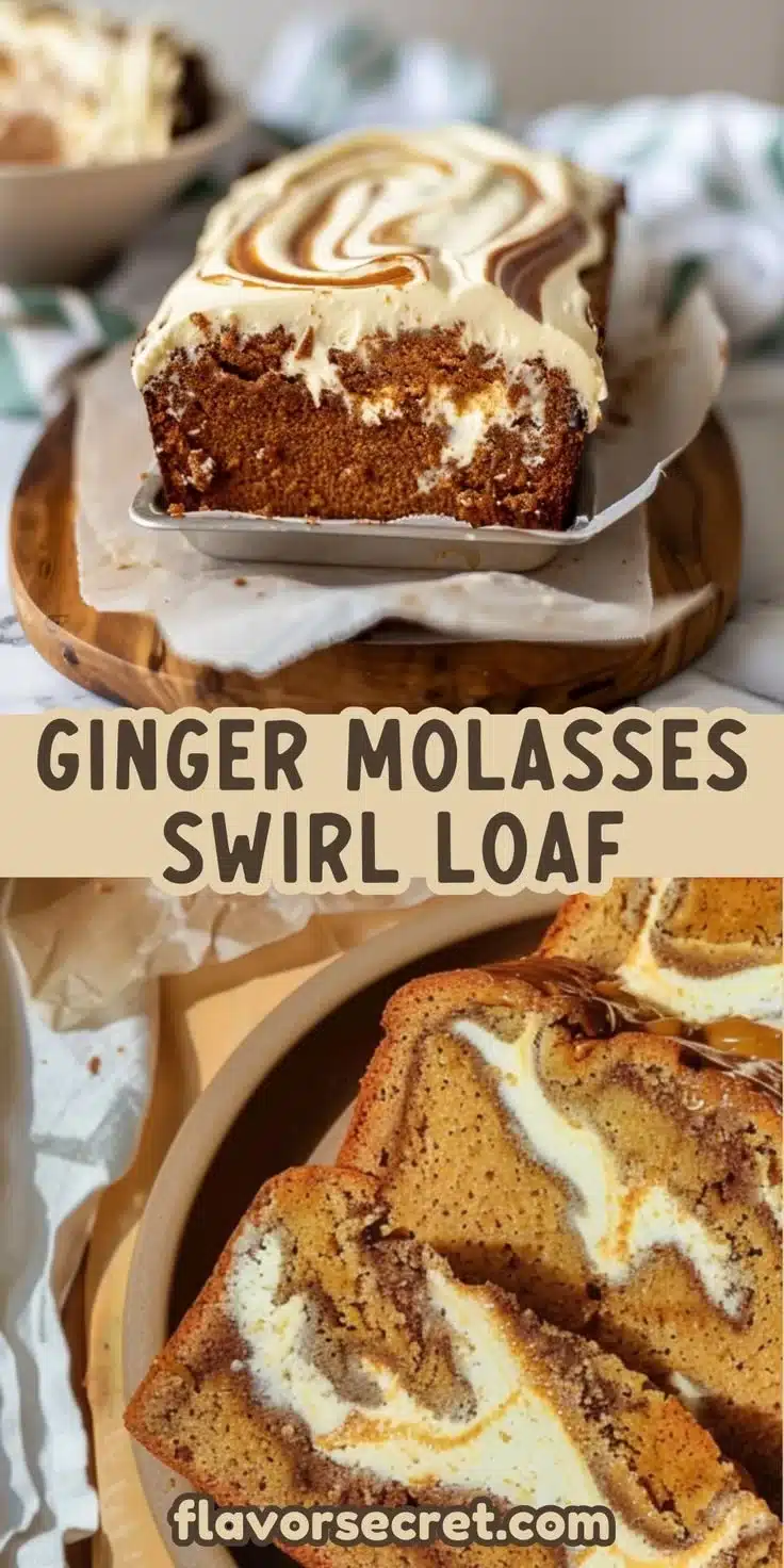 Ginger Molasses Cream Cheese Swirl Loaf, a moist and flavorful dessert