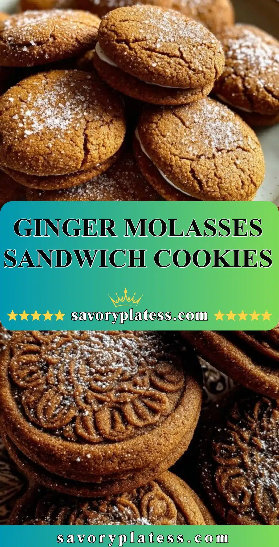 Ginger Molasses Sandwich Cookies 2 Decadent ginger molasses sandwich cookies with creamy filling