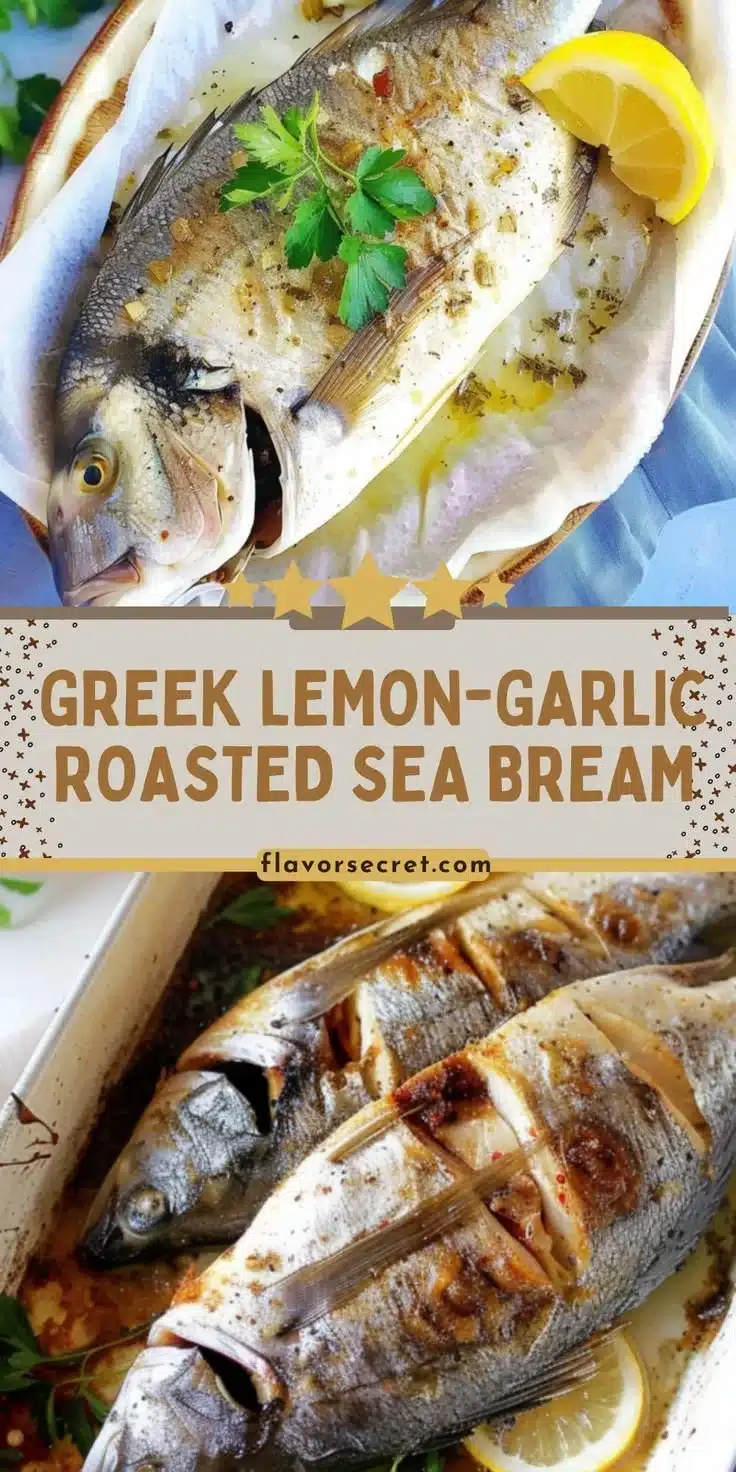 Greek Lemon-Garlic Roasted Sea Bream 2 Delicious Greek Lemon-Garlic Roasted Sea Bream served with fresh herbs.