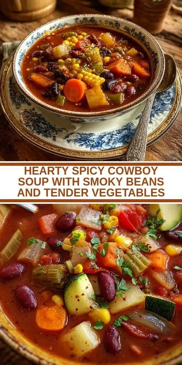 Hearty Spicy Cowboy Soup with Smoky Beans and Tender Vegetables 2 Bowl of hearty spicy cowboy soup with smoky beans and fresh vegetables