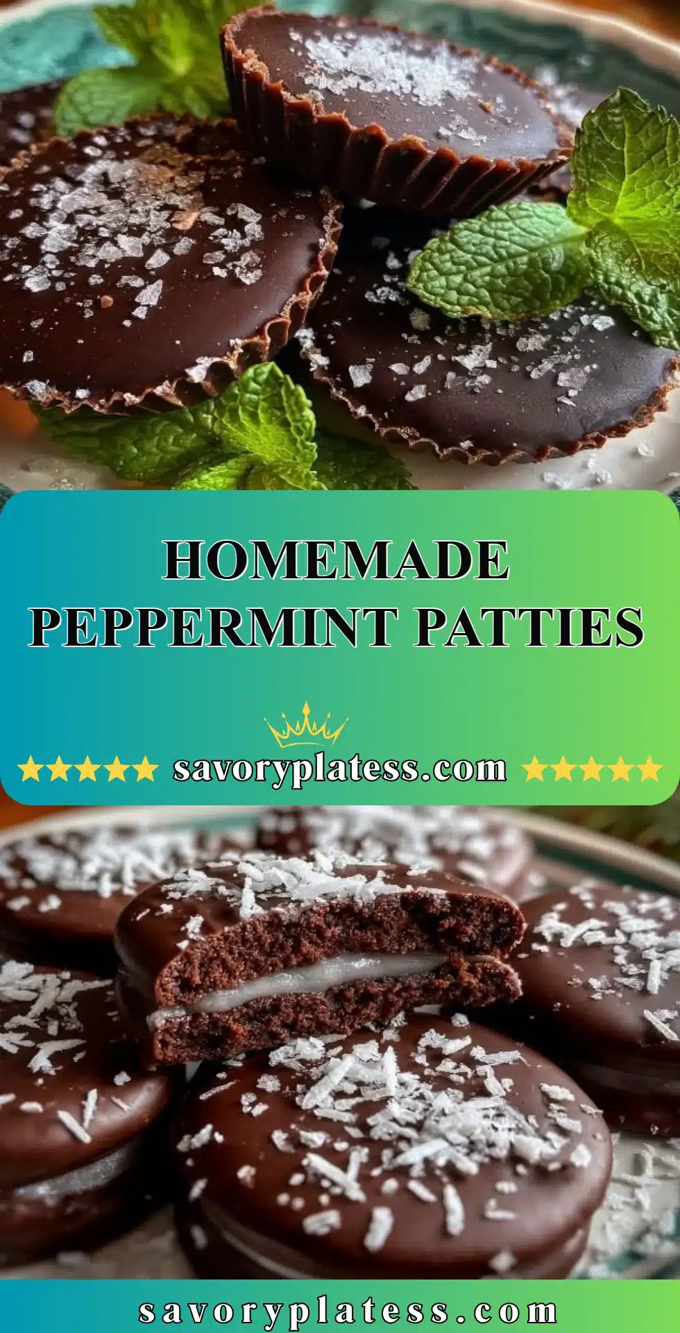 Homemade Peppermint Patties 2 Homemade peppermint patties ready to enjoy, a delicious minty chocolate treat.