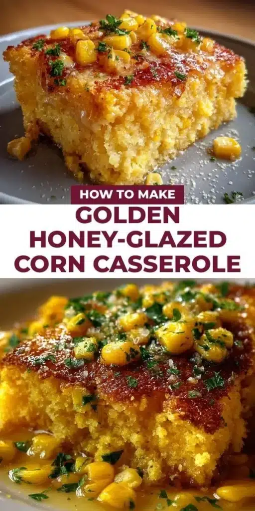 Delicious honey-glazed corn casserole dish ready to serve