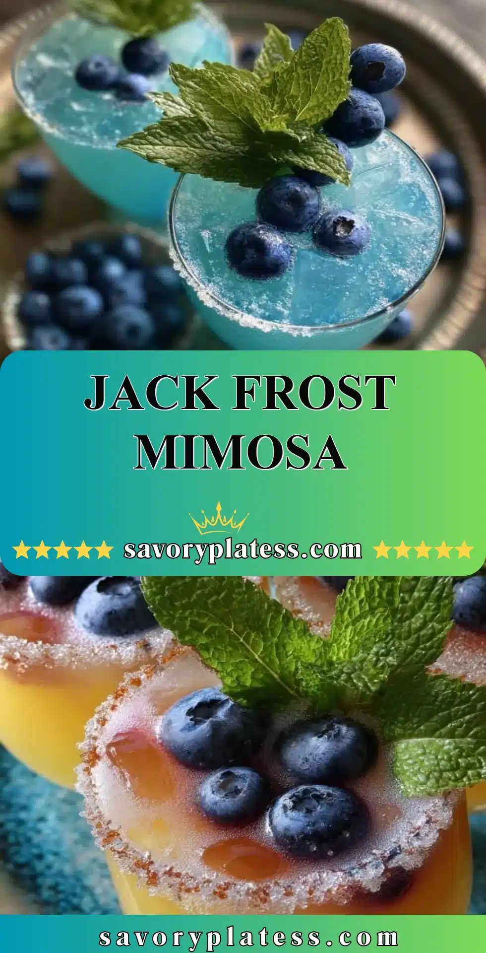 Jack Frost Mimosa 2 A refreshing Jack Frost Mimosa cocktail garnished with winter-themed decorations.