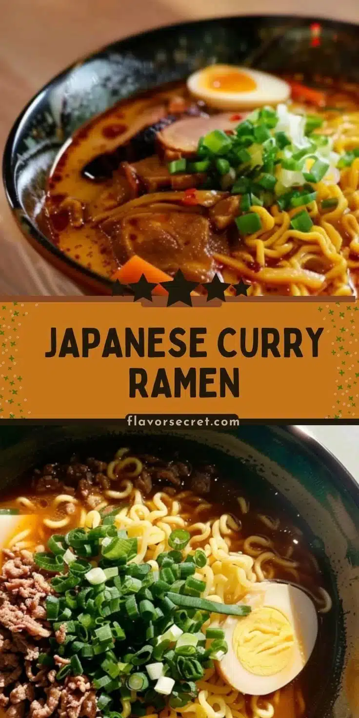 Delicious bowl of Japanese curry ramen topped with fresh ingredients