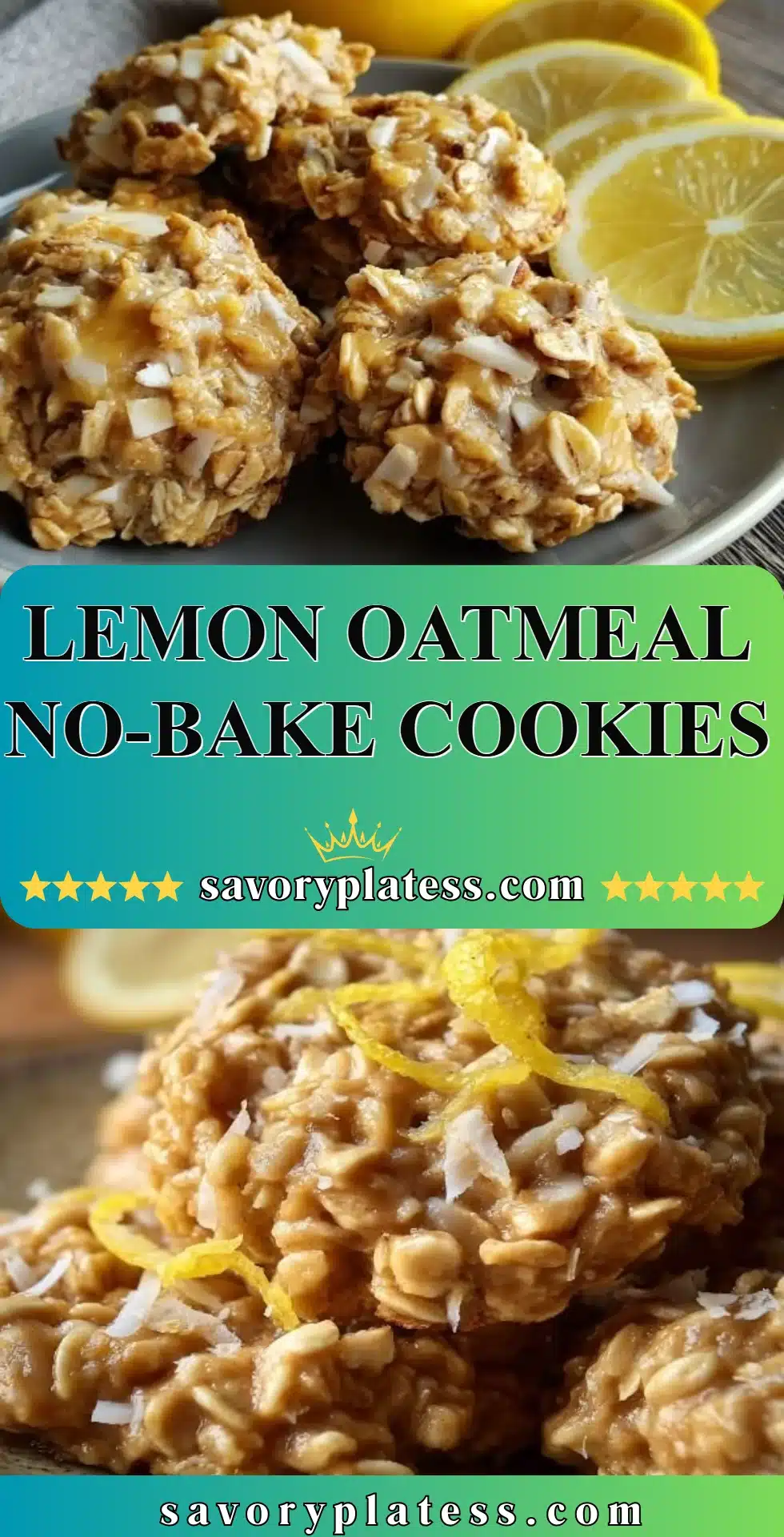 Lemon Oatmeal No-Bake Cookies 2 Plate of delicious Lemon Oatmeal No-Bake Cookies with zest and oats