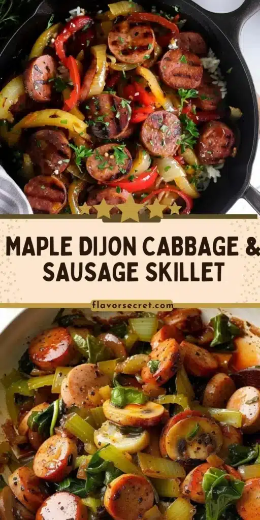 Maple Dijon Cabbage and Sausage Skillet served in a skillet