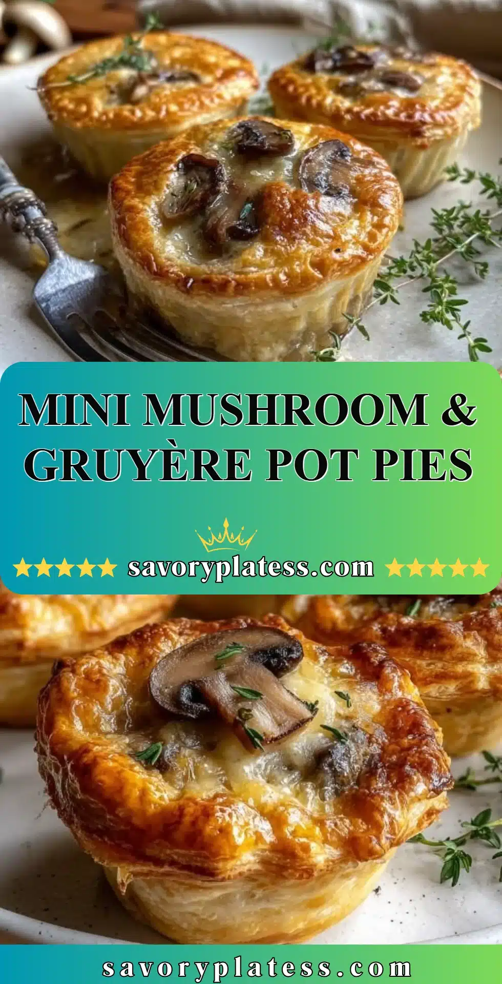 Mini Mushroom & Gruyère Pot Pies 2 Mini Mushroom & Gruyère Pot Pies served in small ramekins