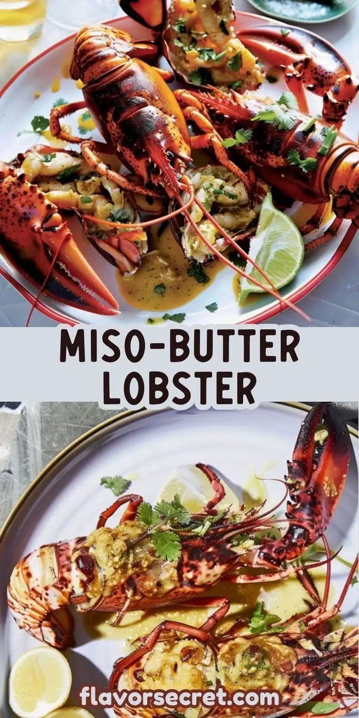 Miso-Butter Grilled Rock Lobster 2 Miso-Butter Grilled Rock Lobster on a plate garnished with fresh herbs