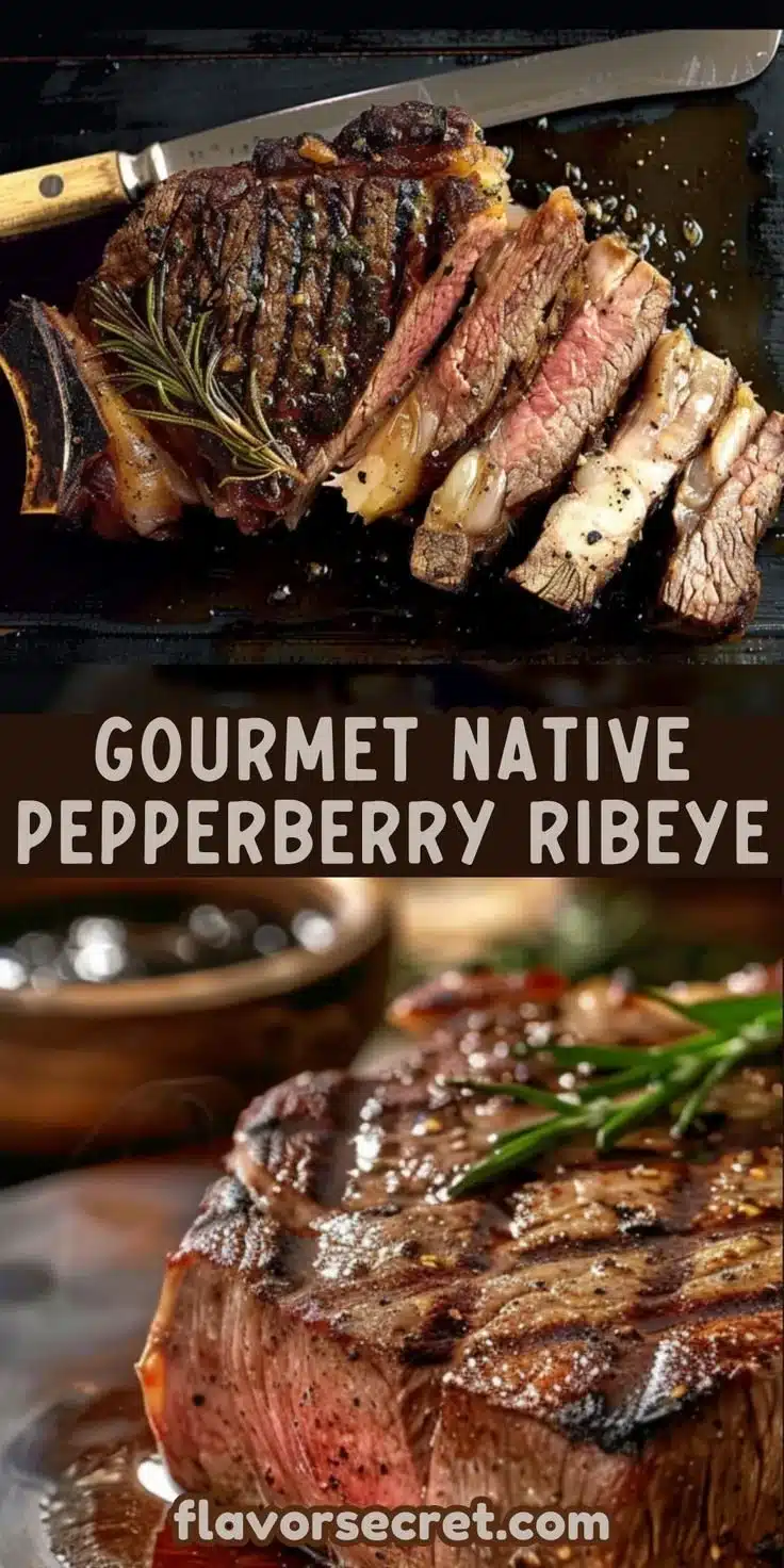 Native Pepperberry Rubbed Ribeye 2 Native Pepperberry Rubbed Ribeye steak garnished and grilled to perfection