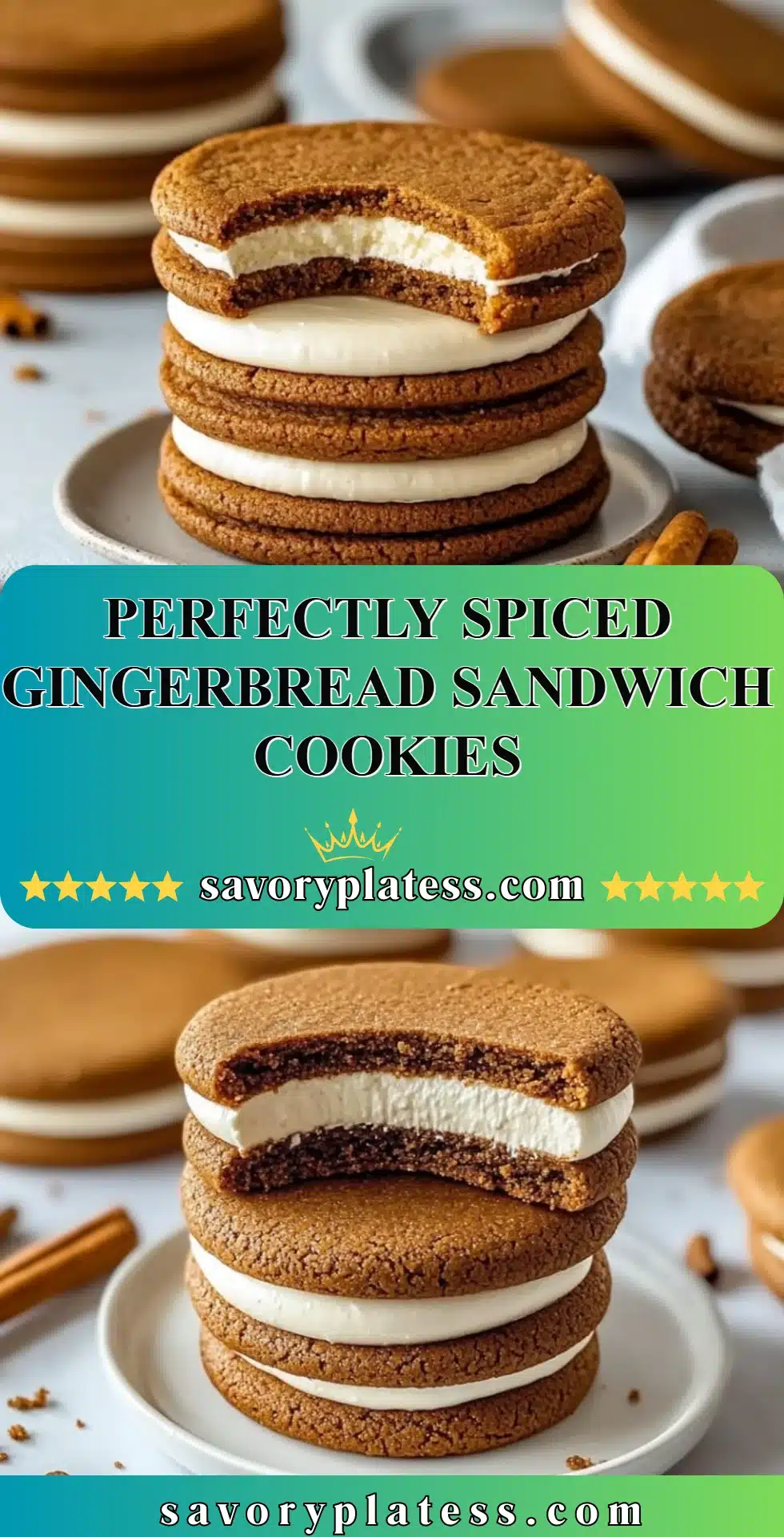 Perfectly spiced gingerbread sandwich cookies decorated with icing.