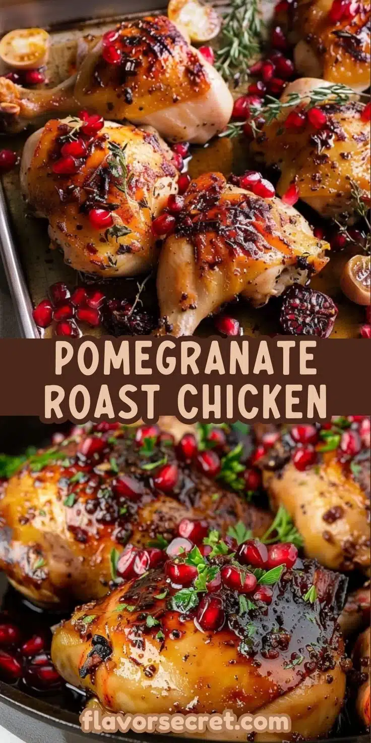 Pomegranate Sumac Roast Chicken Pieces 2 Pomegranate sumac roast chicken pieces garnished with fresh herbs.