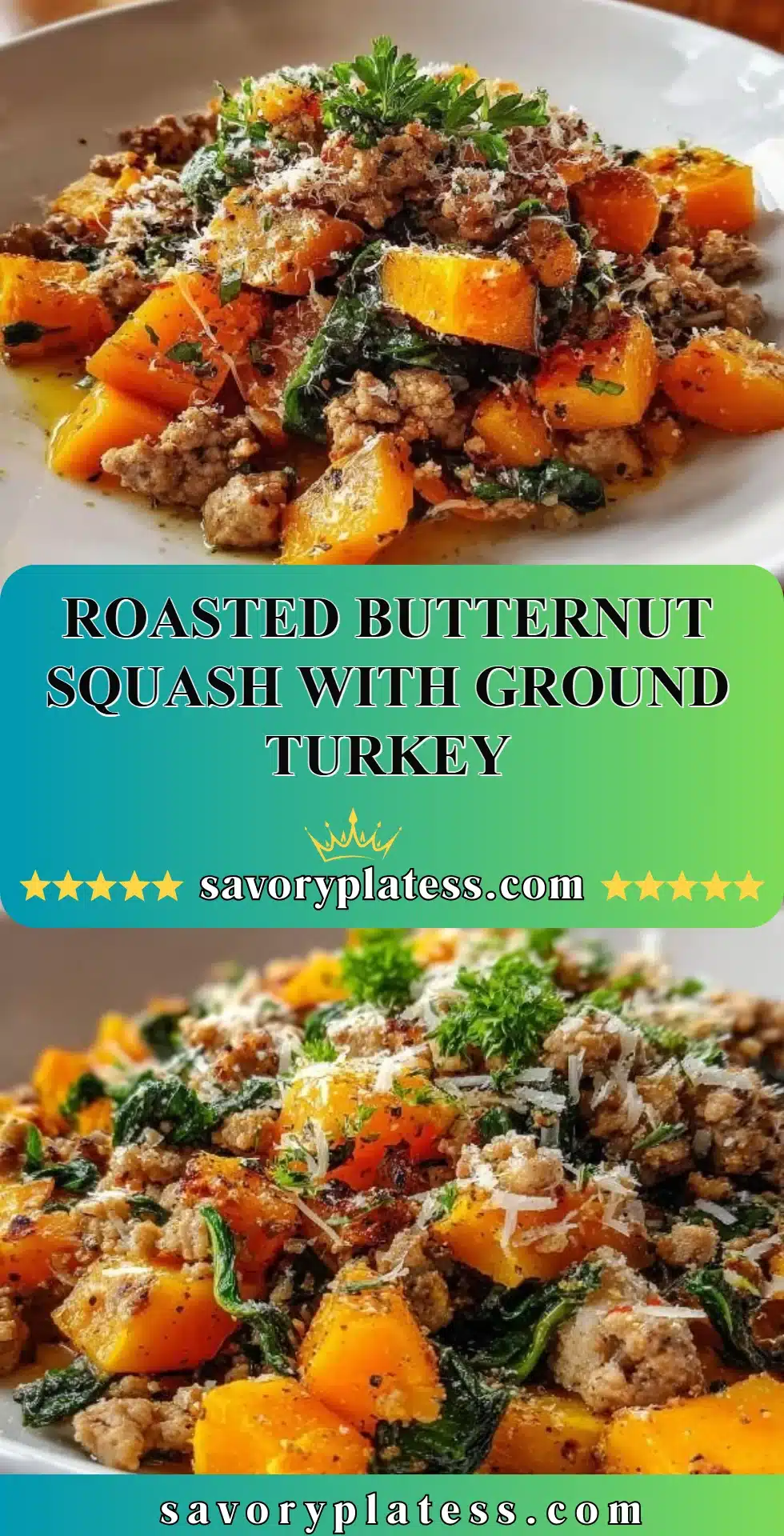 Roasted Butternut Squash With Ground Turkey 2 Roasted butternut squash with ground turkey in a serving dish
