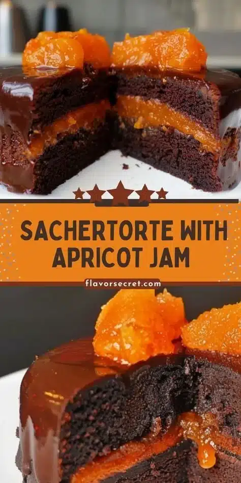 Deliciously rich Sacher Cake made with chocolate and apricot jam