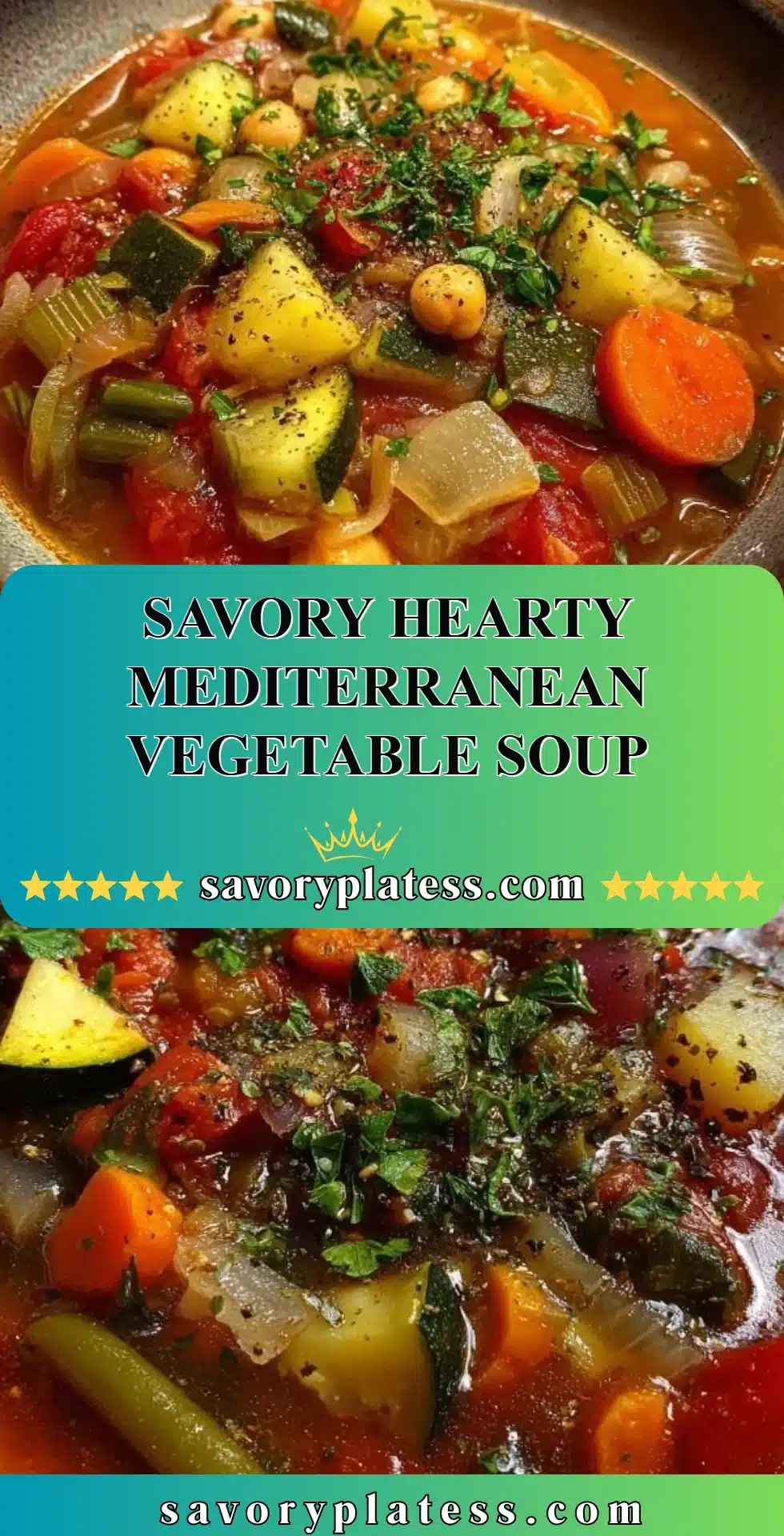 Savory Hearty Mediterranean Vegetable Soup 2 Bowl of savory Mediterranean Vegetable Soup with fresh vegetables and herbs