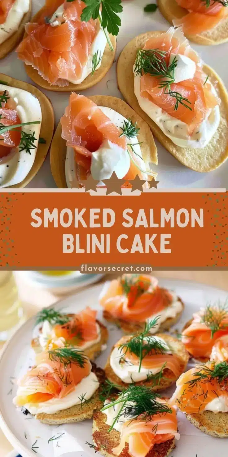 Smoked Salmon & Dill Blini Cake 2 Delicious Smoked Salmon & Dill Blini Cake garnished with fresh dill