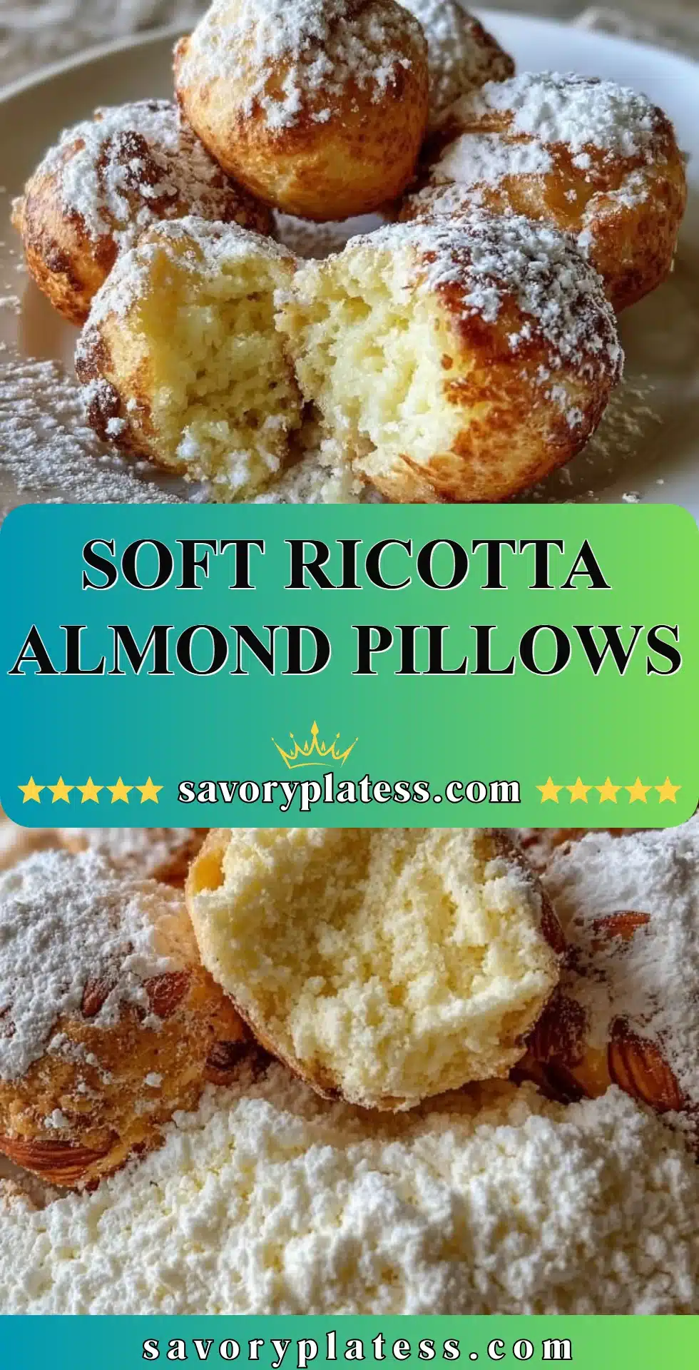 Soft Ricotta Almond Pillows 2 Soft Ricotta Almond Pillows dessert pastry with creamy filling