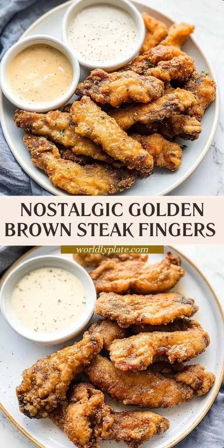 Crispy steak fingers served with dipping sauce on a plate.