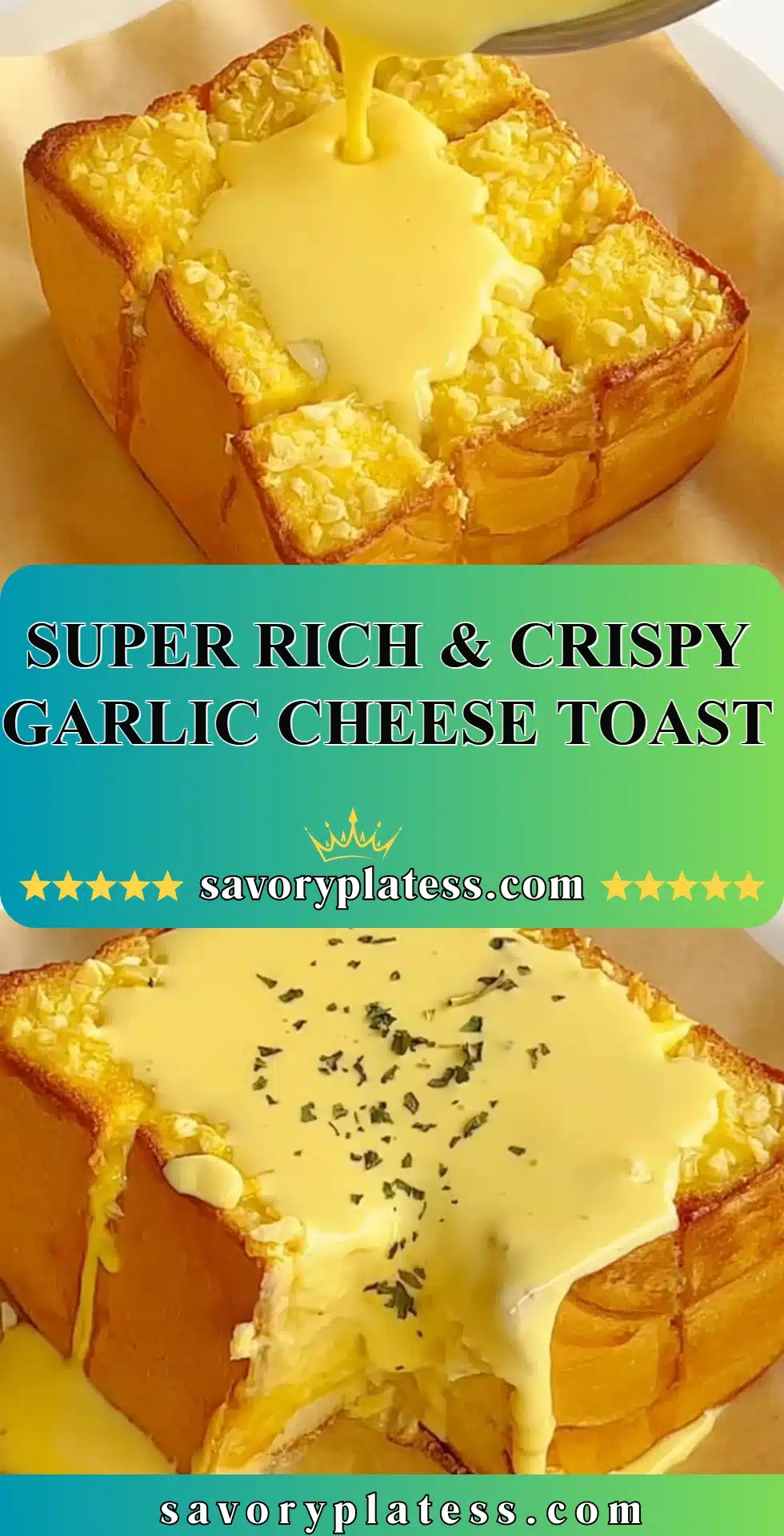 Crispy garlic cheese toast topped with rich melted cheese and herbs