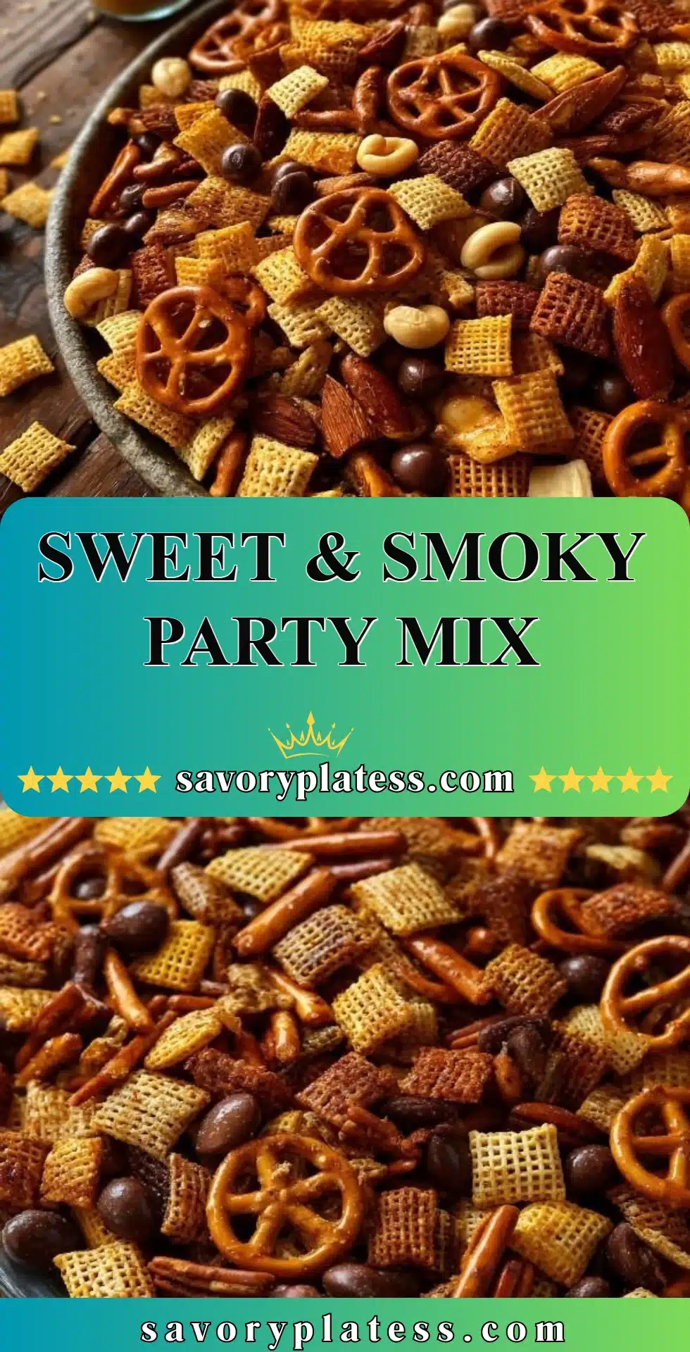 Sweet & Smoky Party Mix 2 Sweet and smoky party mix of snacks perfect for gatherings and celebrations.