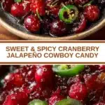 Sweet and spicy cranberry jalapeño cowboy candy in a jar