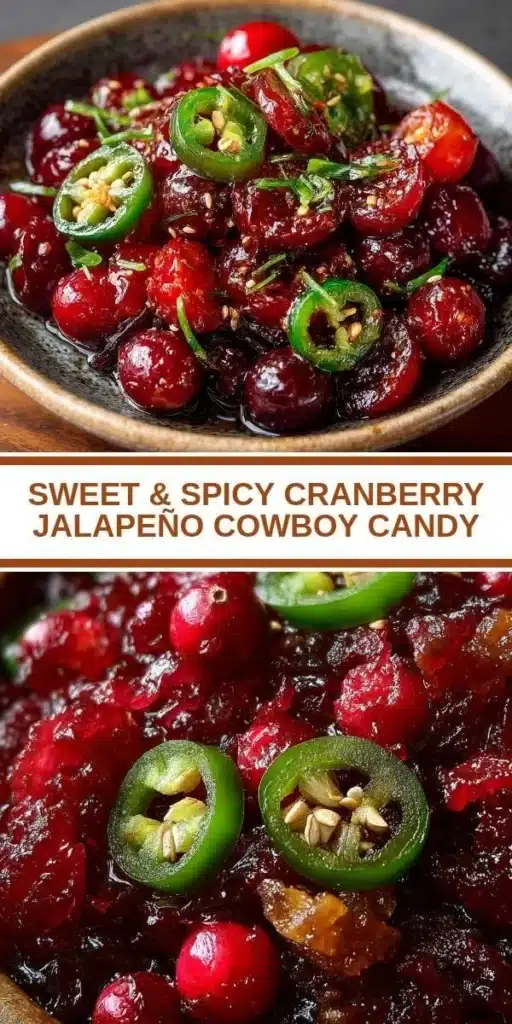 Sweet and spicy cranberry jalapeño cowboy candy in a jar