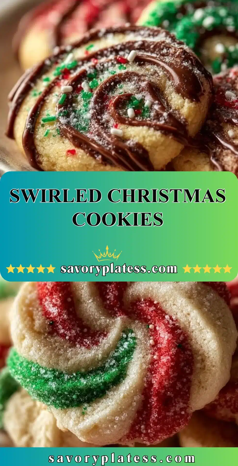 Swirled Christmas Cookies 2 Swirled Christmas cookies decorated with colorful icing for festive cheer.