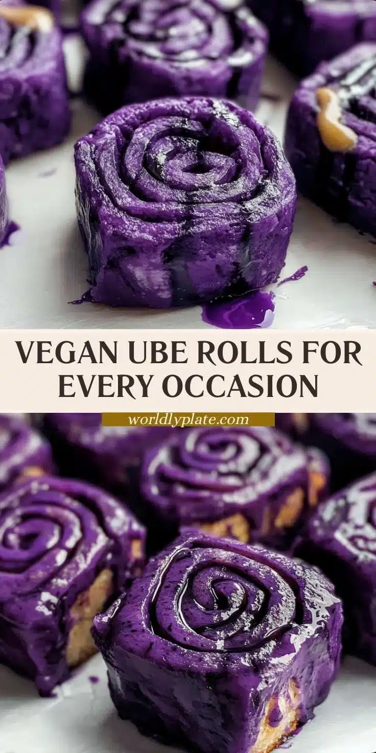 Delicious Vegan Ube Rolls with a vibrant purple hue and fluffy texture.